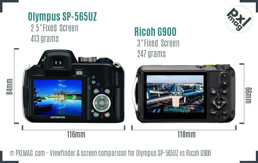 Olympus SP-565UZ vs Ricoh G900 Screen and Viewfinder comparison
