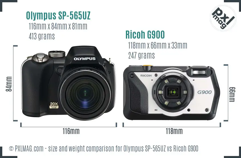 Olympus SP-565UZ vs Ricoh G900 size comparison