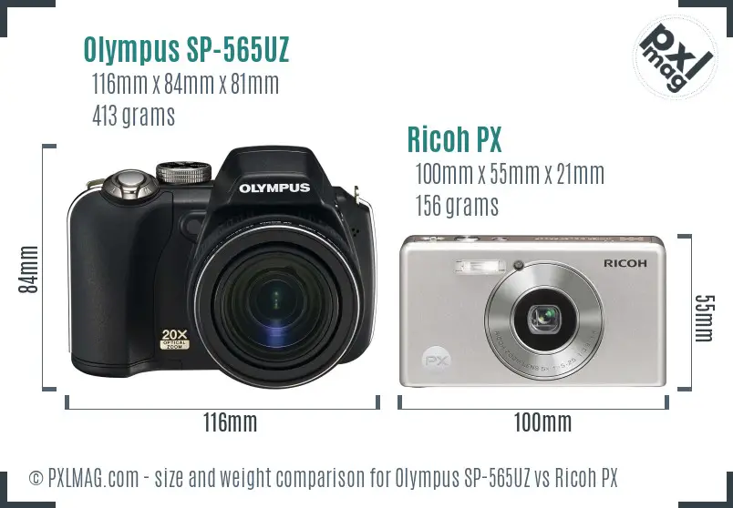 Olympus SP-565UZ vs Ricoh PX size comparison