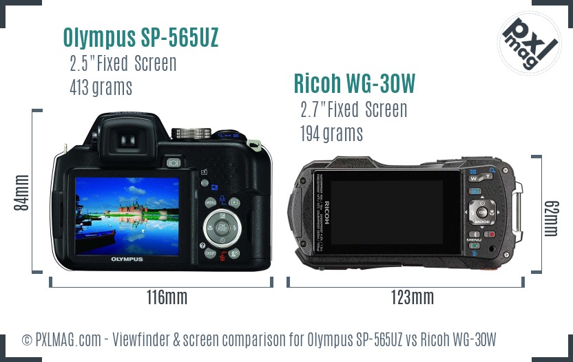 Olympus SP-565UZ vs Ricoh WG-30W Screen and Viewfinder comparison