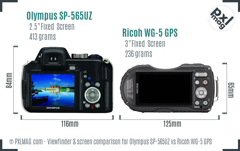 Olympus SP-565UZ vs Ricoh WG-5 GPS Screen and Viewfinder comparison