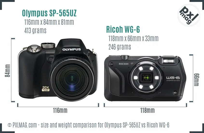 Olympus SP-565UZ vs Ricoh WG-6 size comparison