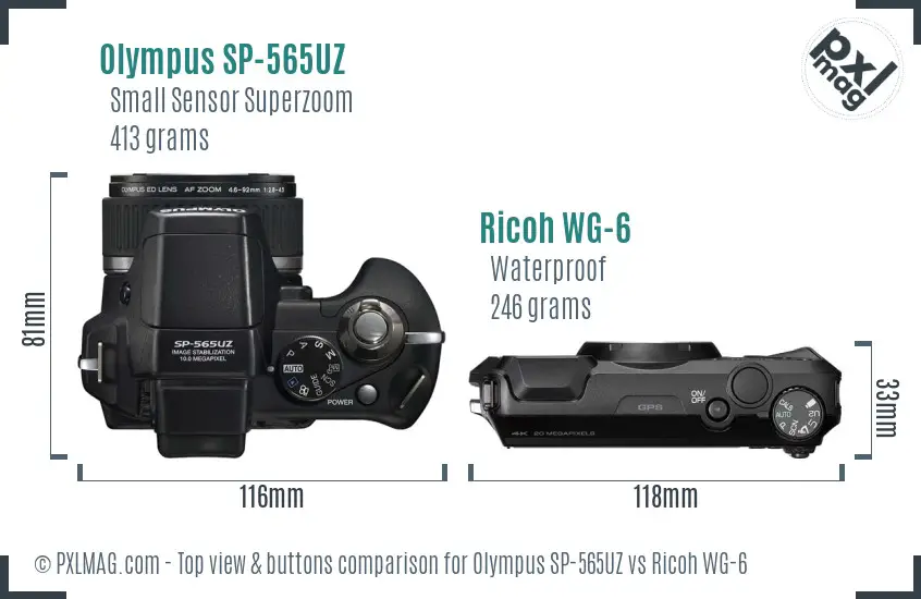 Olympus SP-565UZ vs Ricoh WG-6 top view buttons comparison