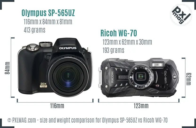 Olympus SP-565UZ vs Ricoh WG-70 size comparison