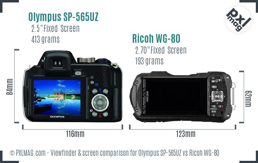 Olympus SP-565UZ vs Ricoh WG-80 Screen and Viewfinder comparison