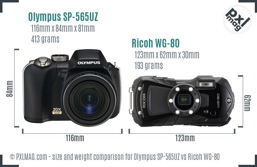 Olympus SP-565UZ vs Ricoh WG-80 size comparison