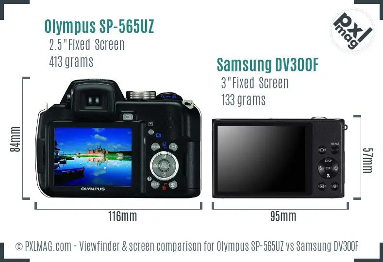 Olympus SP-565UZ vs Samsung DV300F Screen and Viewfinder comparison