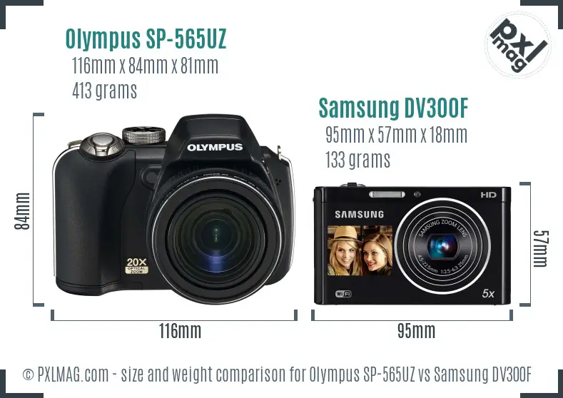 Olympus SP-565UZ vs Samsung DV300F size comparison