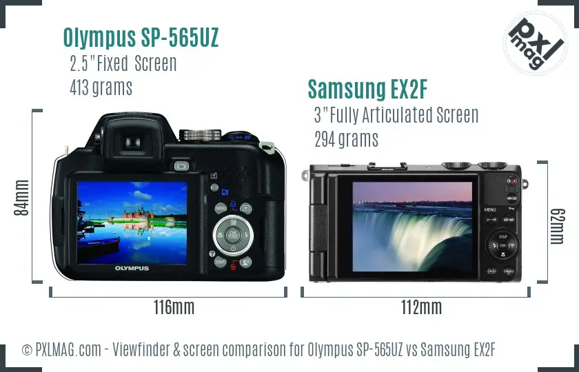 Olympus SP-565UZ vs Samsung EX2F Screen and Viewfinder comparison Olympus SP-565UZ vs Samsung EX2F Screen and Viewfinder comparison