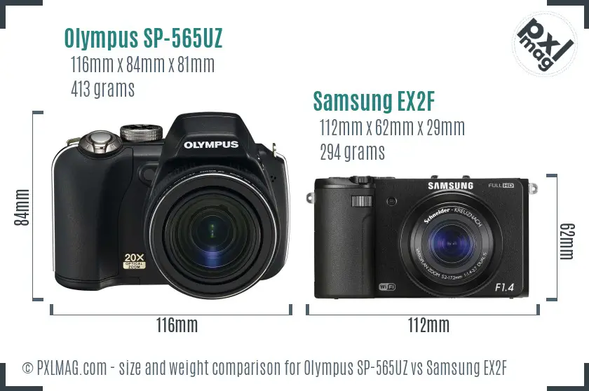 Olympus SP-565UZ vs Samsung EX2F size comparison Olympus SP-565UZ vs Samsung EX2F size comparison