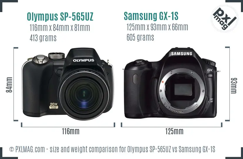 Olympus SP-565UZ vs Samsung GX-1S size comparison Olympus SP-565UZ vs Samsung GX-1S size comparison