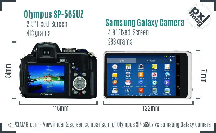 Olympus SP-565UZ vs Samsung Galaxy Camera 2 Screen and Viewfinder comparison