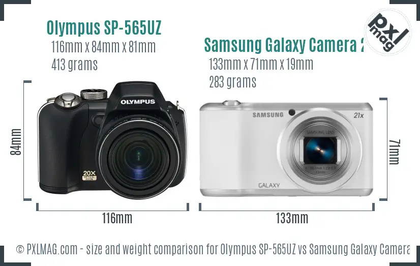 Olympus SP-565UZ vs Samsung Galaxy Camera 2 size comparison