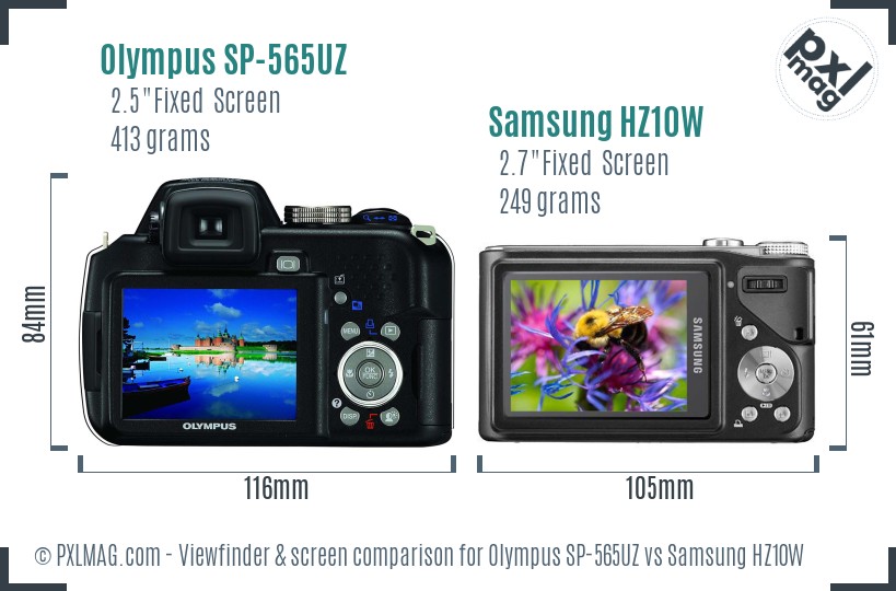 Olympus SP-565UZ vs Samsung HZ10W Screen and Viewfinder comparison