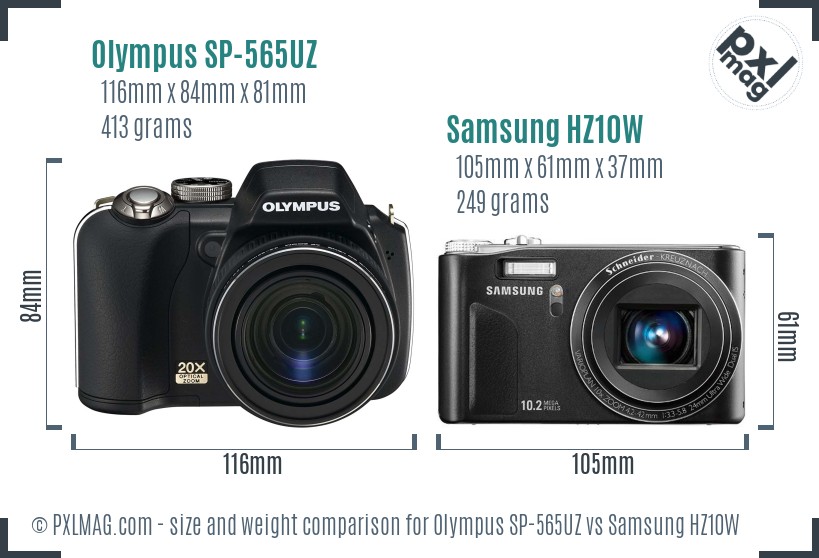 Olympus SP-565UZ vs Samsung HZ10W size comparison Olympus SP-565UZ vs Samsung HZ10W size comparison