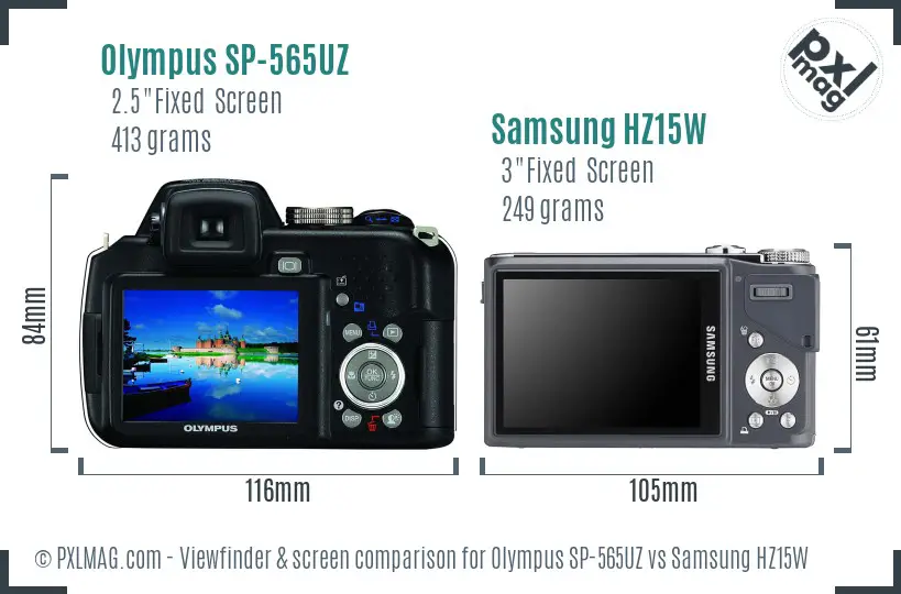 Olympus SP-565UZ vs Samsung HZ15W Screen and Viewfinder comparison