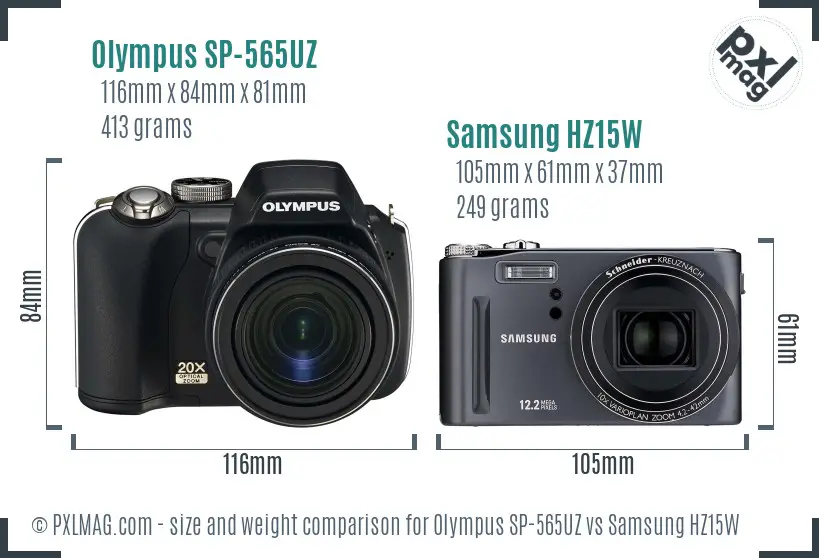 Olympus SP-565UZ vs Samsung HZ15W size comparison