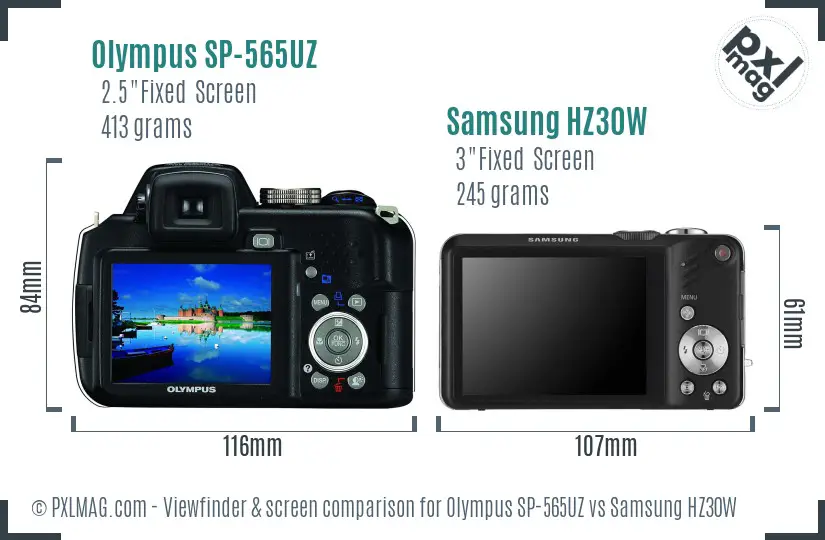 Olympus SP-565UZ vs Samsung HZ30W Screen and Viewfinder comparison Olympus SP-565UZ vs Samsung HZ30W Screen and Viewfinder comparison