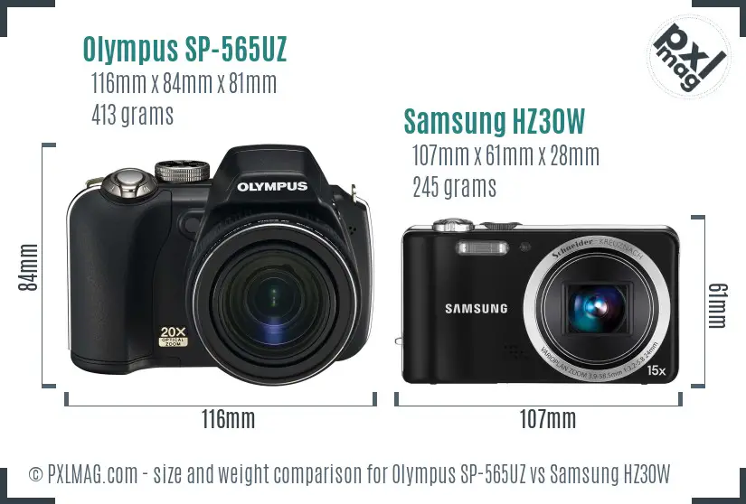 Olympus SP-565UZ vs Samsung HZ30W size comparison Olympus SP-565UZ vs Samsung HZ30W size comparison