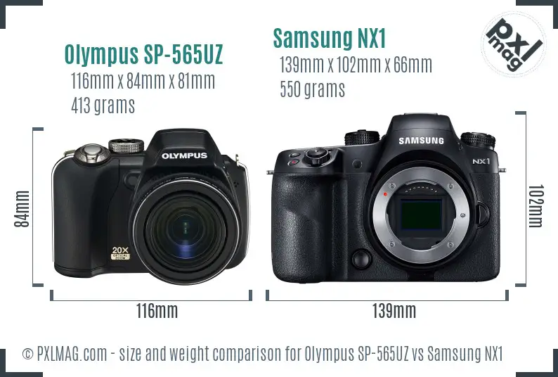 Olympus SP-565UZ vs Samsung NX1 size comparison