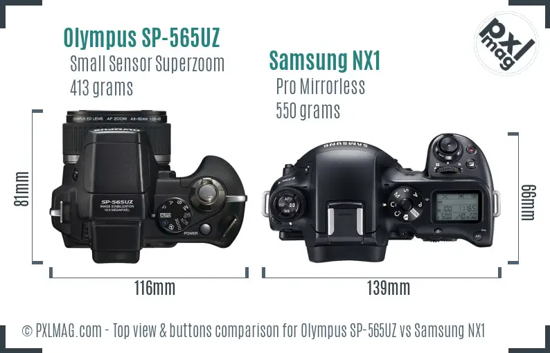 Olympus SP-565UZ vs Samsung NX1 top view buttons comparison