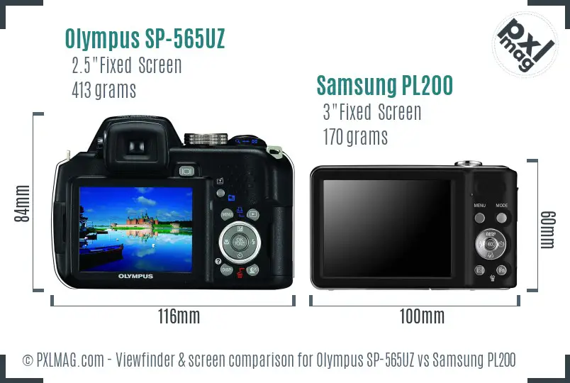 Olympus SP-565UZ vs Samsung PL200 Screen and Viewfinder comparison