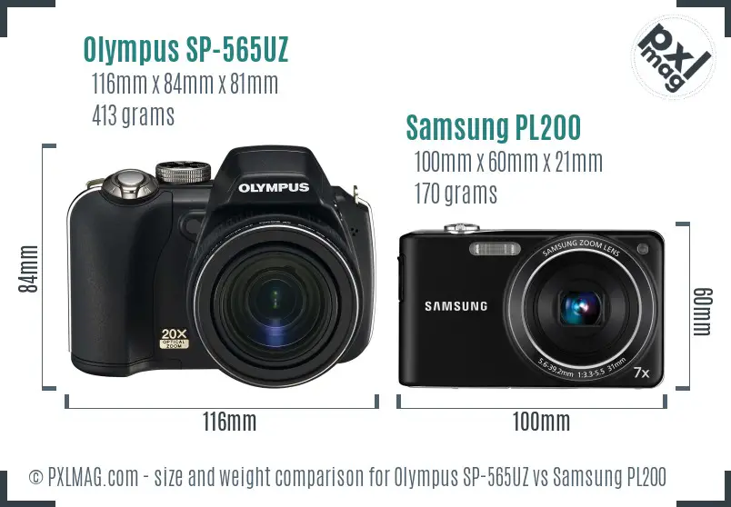 Olympus SP-565UZ vs Samsung PL200 size comparison