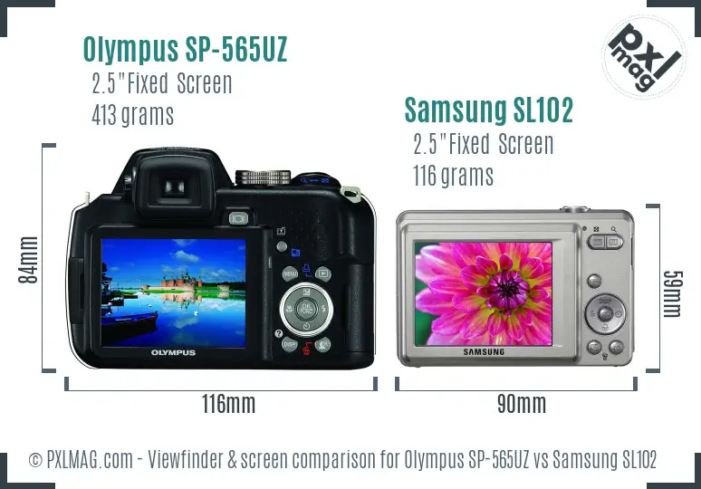 Olympus SP-565UZ vs Samsung SL102 Screen and Viewfinder comparison