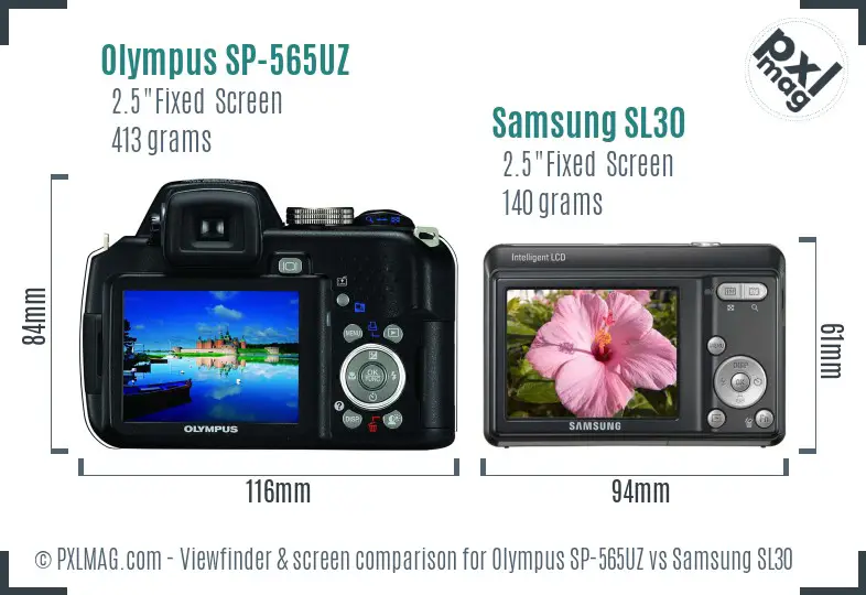 Olympus SP-565UZ vs Samsung SL30 Screen and Viewfinder comparison