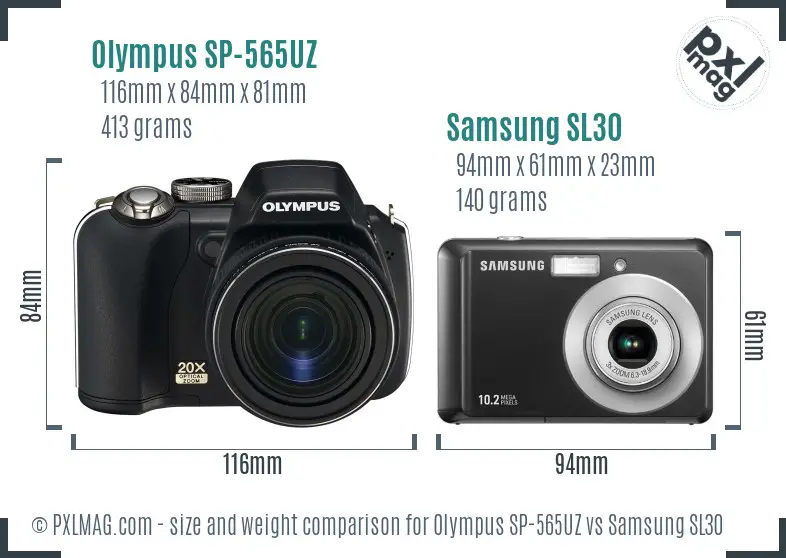 Olympus SP-565UZ vs Samsung SL30 size comparison