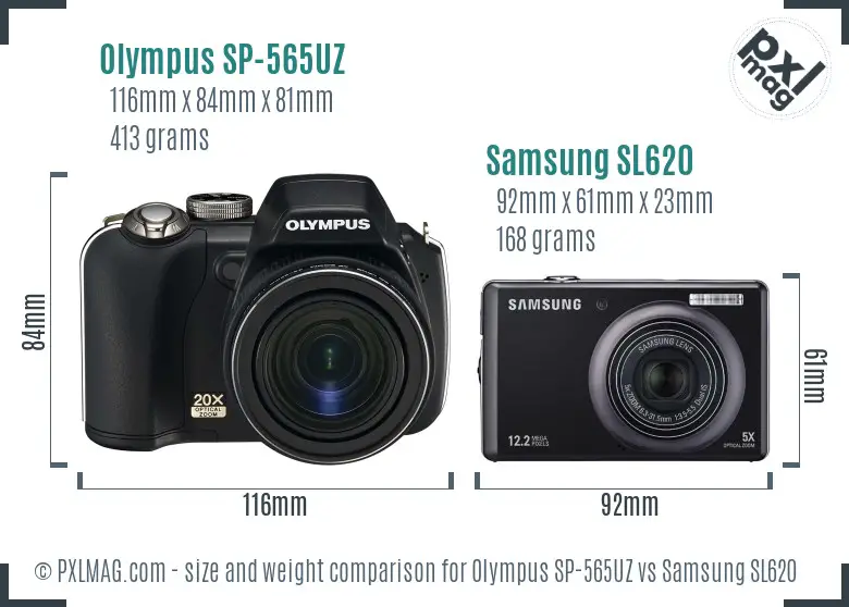 Olympus SP-565UZ vs Samsung SL620 size comparison
