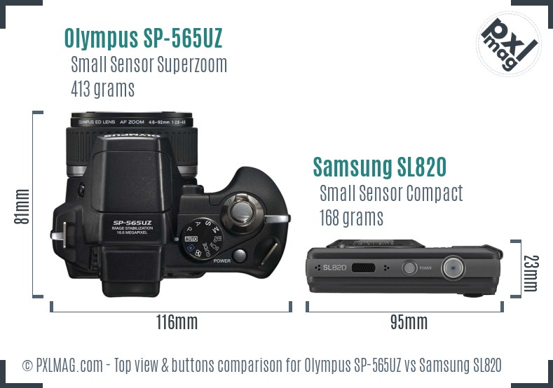 Olympus SP-565UZ vs Samsung SL820 top view buttons comparison