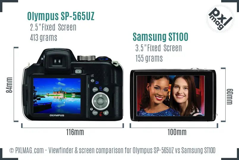 Olympus SP-565UZ vs Samsung ST100 Screen and Viewfinder comparison