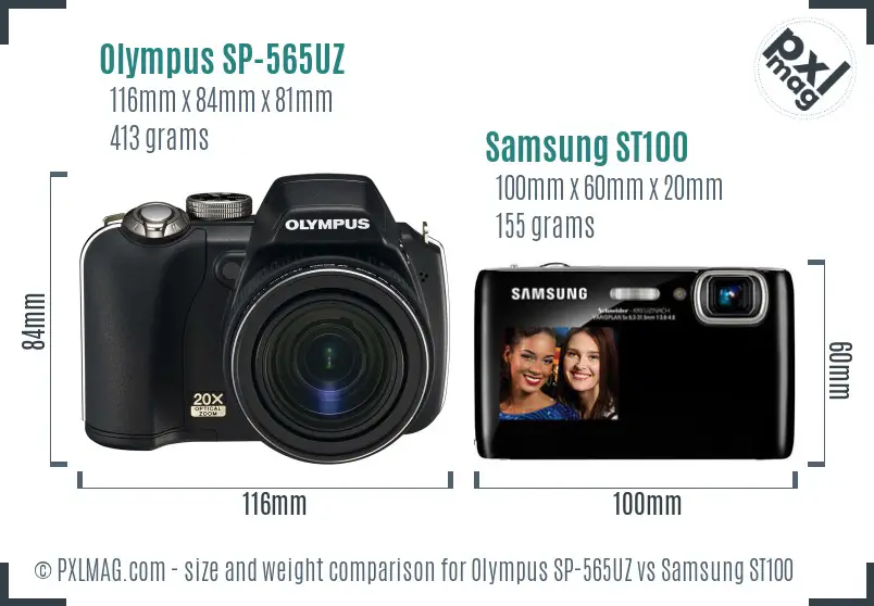 Olympus SP-565UZ vs Samsung ST100 size comparison