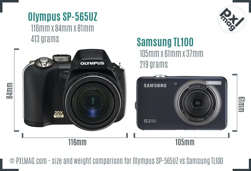 Olympus SP-565UZ vs Samsung TL100 size comparison Olympus SP-565UZ vs Samsung TL100 size comparison