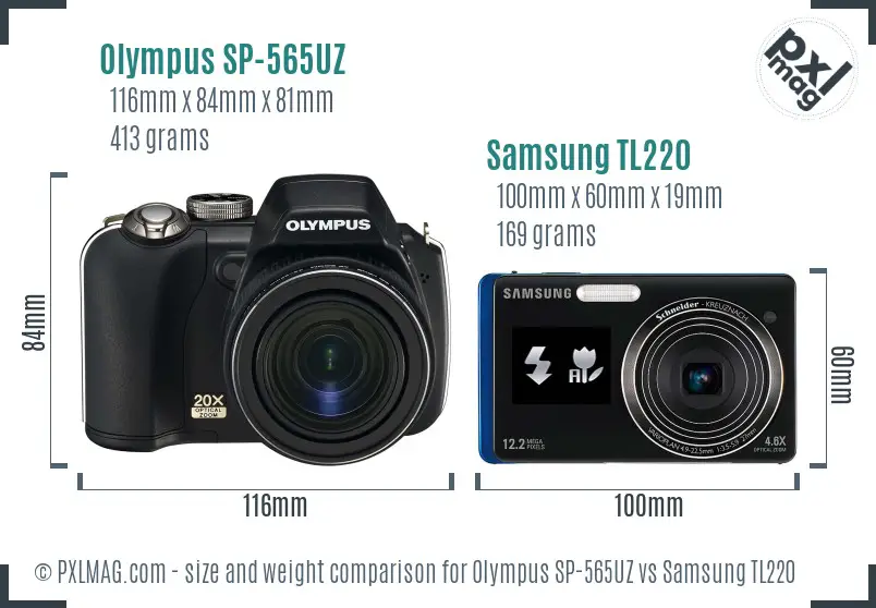 Olympus SP-565UZ vs Samsung TL220 size comparison