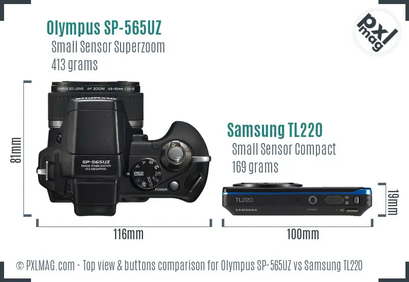 Olympus SP-565UZ vs Samsung TL220 top view buttons comparison