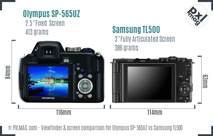 Olympus SP-565UZ vs Samsung TL500 Screen and Viewfinder comparison