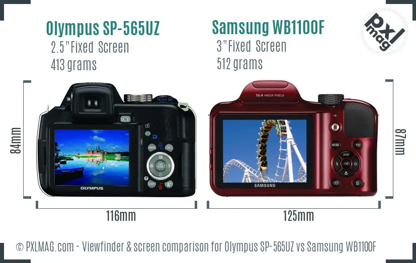 Olympus SP-565UZ vs Samsung WB1100F Screen and Viewfinder comparison