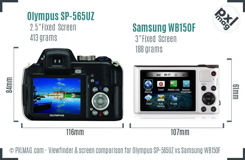 Olympus SP-565UZ vs Samsung WB150F Screen and Viewfinder comparison Olympus SP-565UZ vs Samsung WB150F Screen and Viewfinder comparison