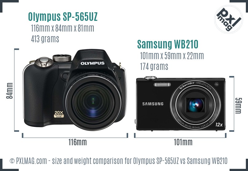 Olympus SP-565UZ vs Samsung WB210 size comparison