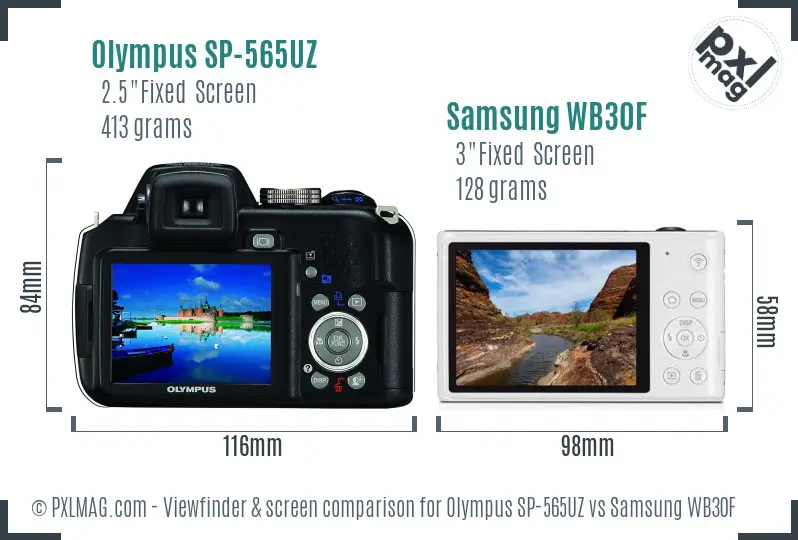 Olympus SP-565UZ vs Samsung WB30F Screen and Viewfinder comparison