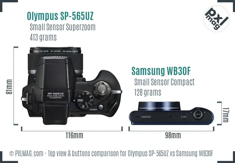 Olympus SP-565UZ vs Samsung WB30F top view buttons comparison