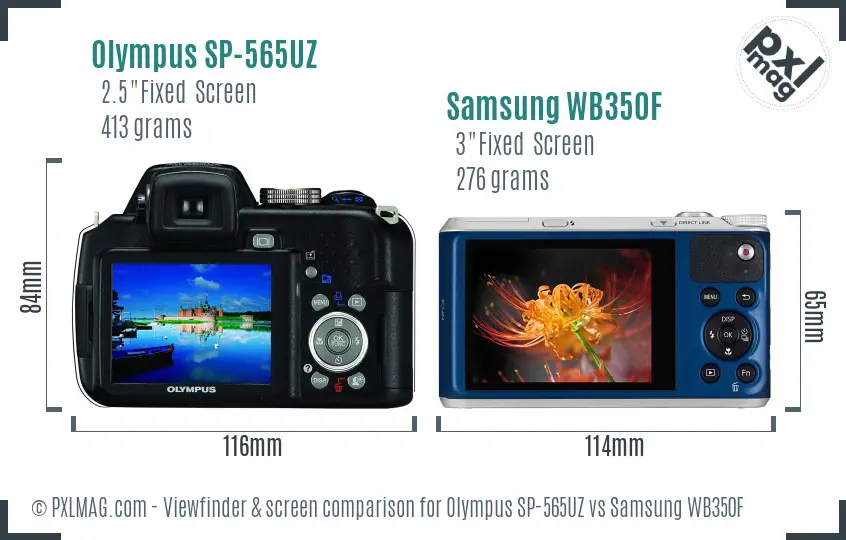 Olympus SP-565UZ vs Samsung WB350F Screen and Viewfinder comparison