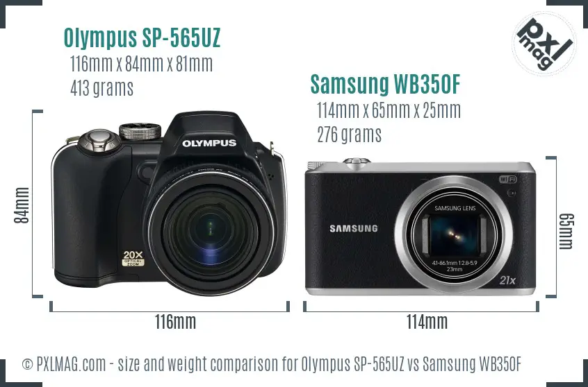 Olympus SP-565UZ vs Samsung WB350F size comparison