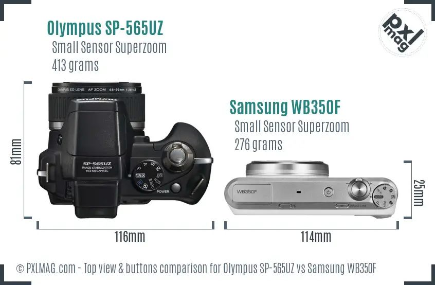 Olympus SP-565UZ vs Samsung WB350F top view buttons comparison