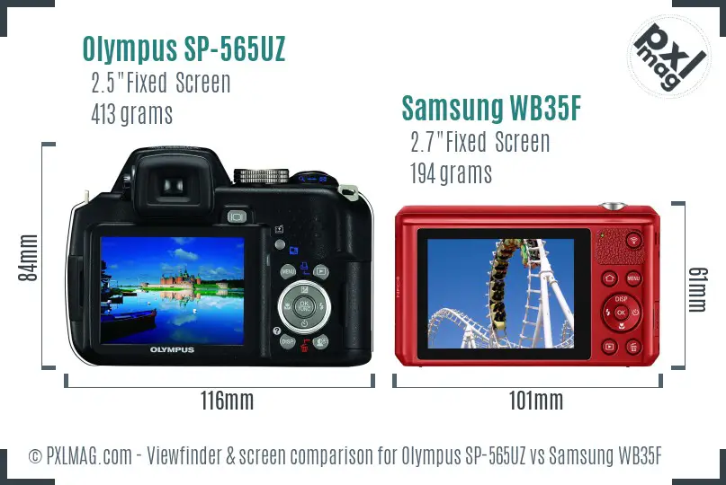 Olympus SP-565UZ vs Samsung WB35F Screen and Viewfinder comparison