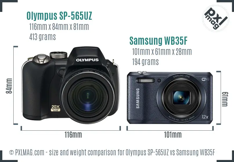 Olympus SP-565UZ vs Samsung WB35F size comparison