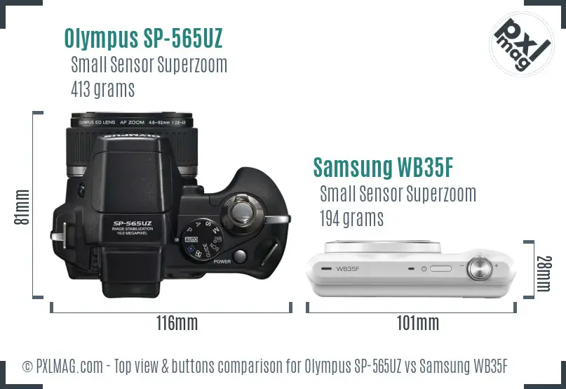 Olympus SP-565UZ vs Samsung WB35F top view buttons comparison