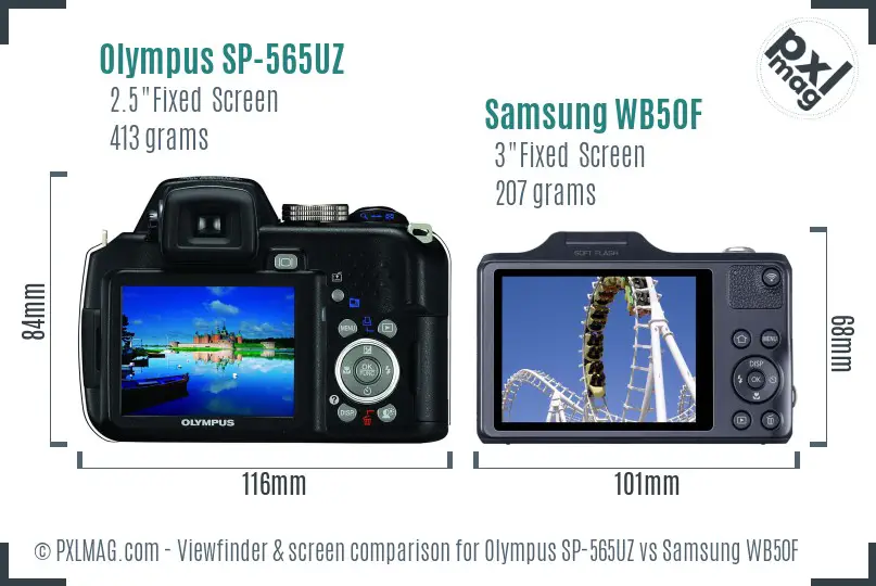 Olympus SP-565UZ vs Samsung WB50F Screen and Viewfinder comparison